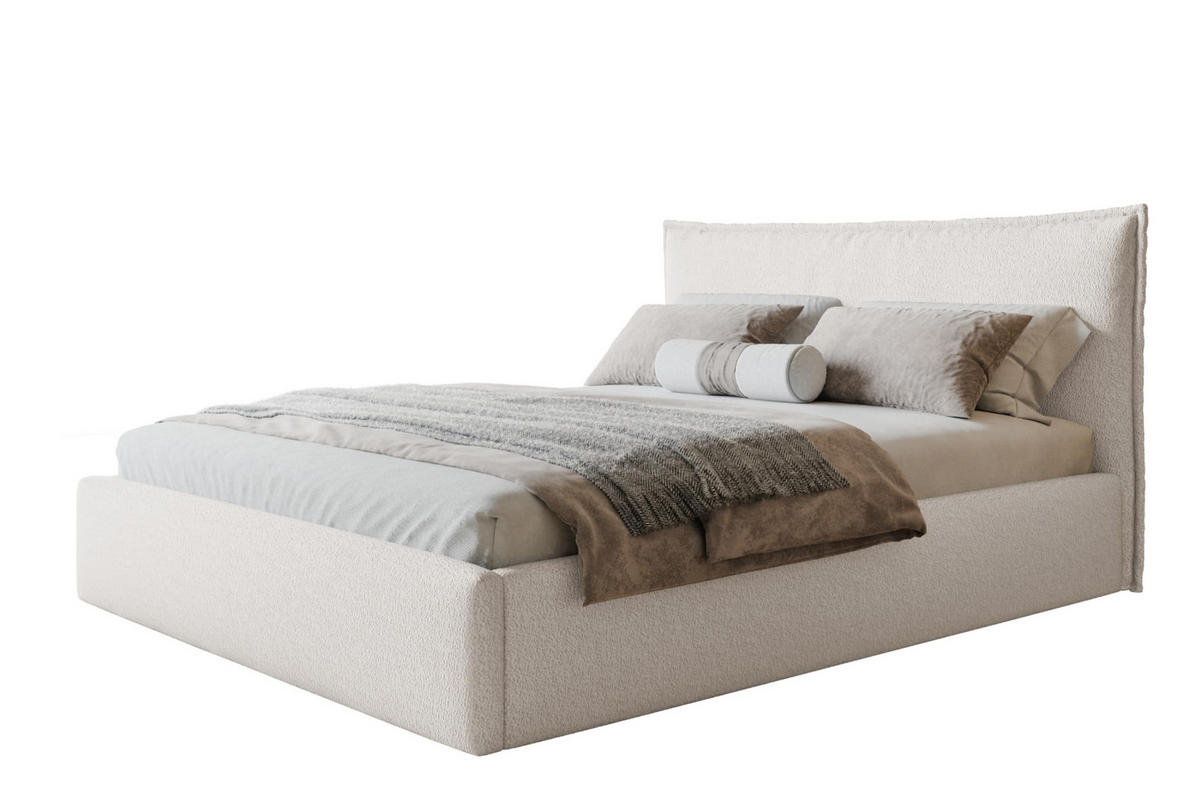 BETT 90x200 - Polsterbett mit Bettkasten und Metallrahmen - Modern Betten - Kuscheliger Catch-Me-Stoff - Kollektion Verona - Weiß - Weiß, Holz/Textil (90/200cm) - Alpi-Möbel