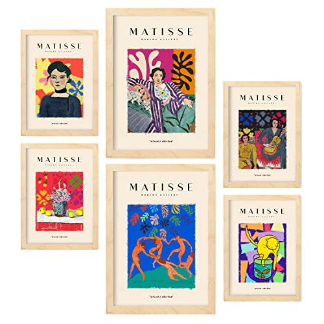POSTER Set Mit 6 Henri Matisse Feier Drucke Des Fauvismus Und Der Abstrakten Kunst Für Innenarchitektur A3 & A4 Rahmen Aus Hellem Holz - Beige, Papier (29/3cm) - Nacnic