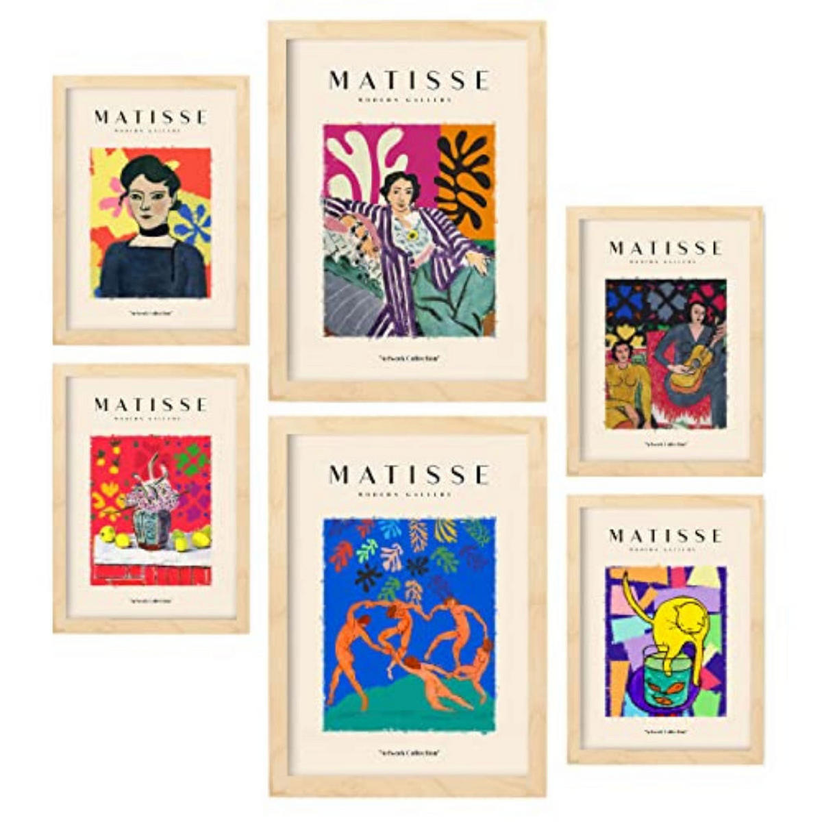 POSTER Set Mit 6 Henri Matisse Feier Drucke Des Fauvismus Und Der Abstrakten Kunst Für Innenarchitektur A3 & A4 Rahmen Aus Hellem Holz - Beige, Papier (29/3cm) - Nacnic