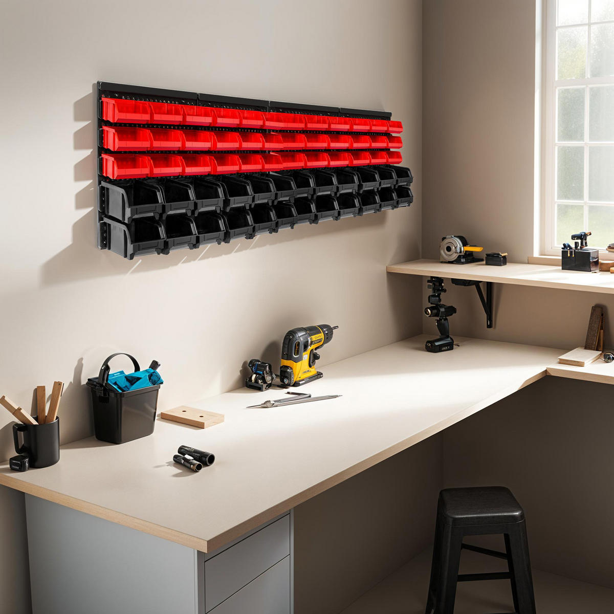 WANDREGAL 2er Set STAPELBOXEN ,2 stabile Wandplatten mit je 64 x 38 x 17,5 cm,schwarz - Schwarz, Textil (17.5/38/64cm) - tectake