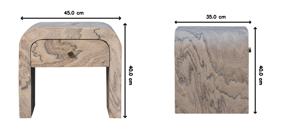NACHTTISCH aus Massivholz, 1 Schublade, Weiß - Messingfarben/Weiß, Holz/Metall (45/40/35cm) - Artisan Furniture