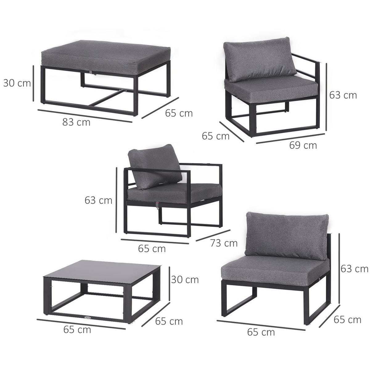 GARTENSET, Aluminium, Grau - Grau, Metall - Outsunny