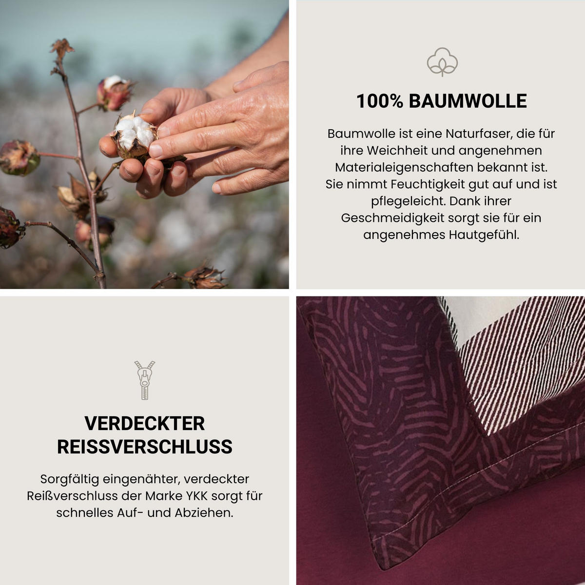 BETTWÄSCHESET Alice - Feinbiber - 2-teilig - 135 x 200 cm - Burgund - Rotbraun, Textil (135/200cm) - SCHIESSER