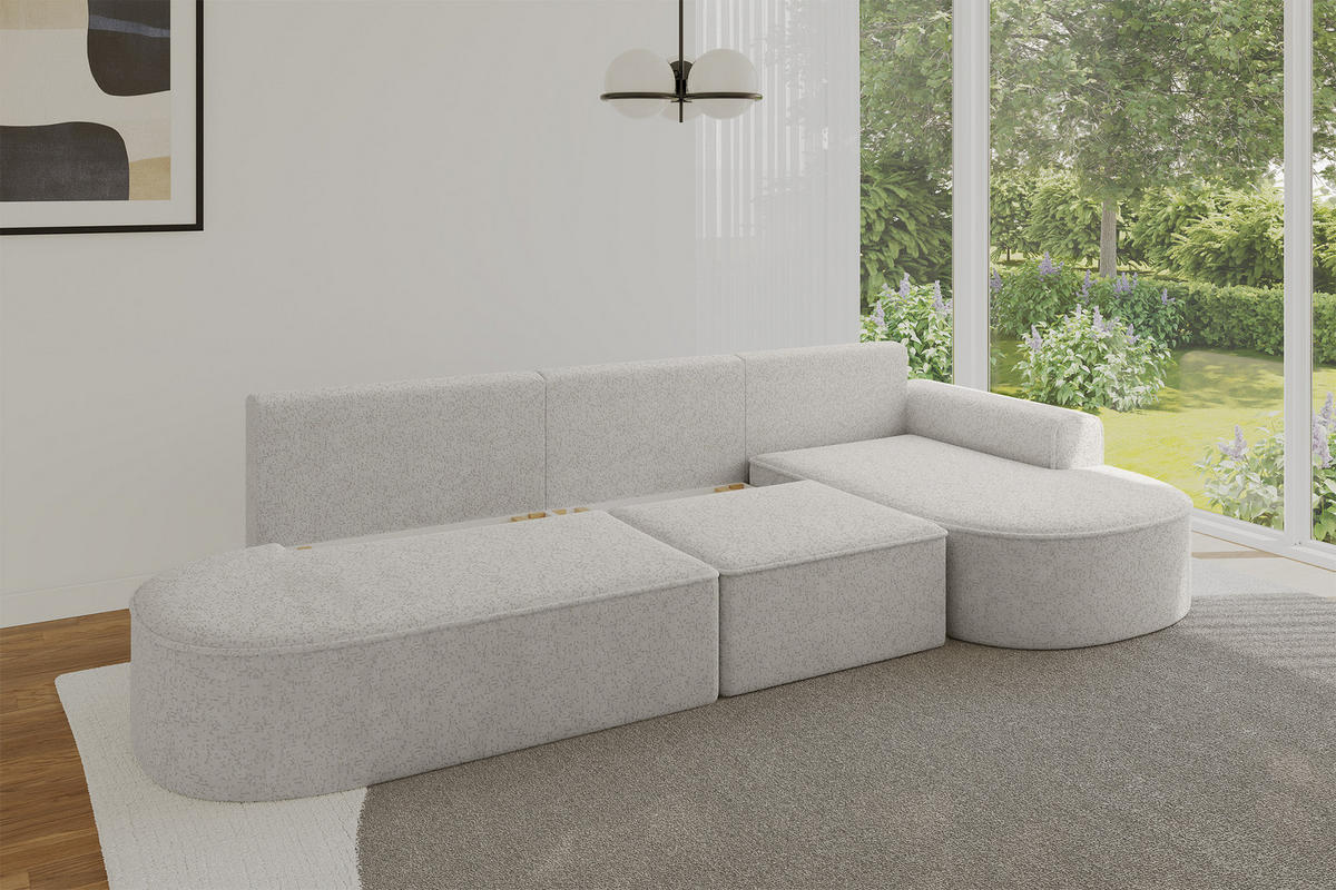 ECKSOFA mit Schlaffunktion Ottomane RECHTS MARI L2-S 368X167X85 Hellgrau Velours - Edelstahlfarben/Schwarz, Holzwerkstoff/Kunststoff (167/368cm) - ALTDECOR
