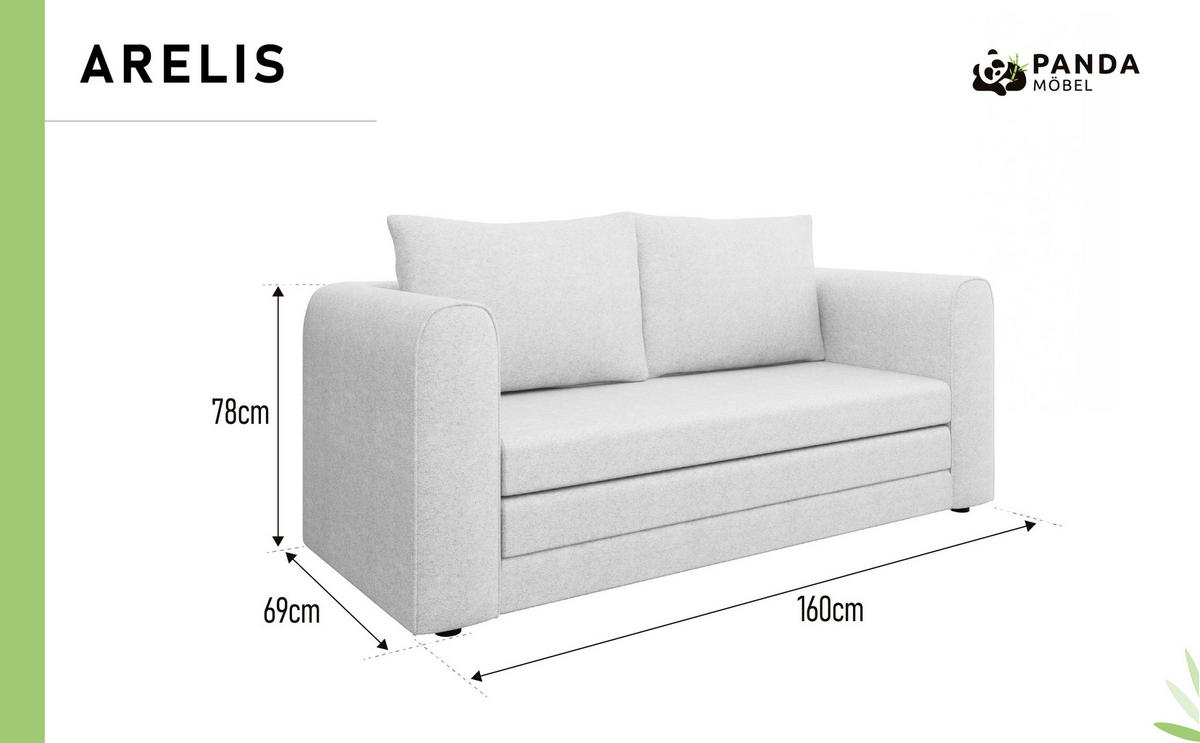SCHLAFSOFA Arelis Schlafsofa mit Bettfunktion, hellgrau - Hellgrau, Holz (160/78/69cm) - Panda Möbel