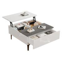 COUCHTISCH höhenverstellbar 70x70 cm MDF Weiß-Grau mit LED - Weiß, Wellpappe (70/70/35cm) - Meubliv
