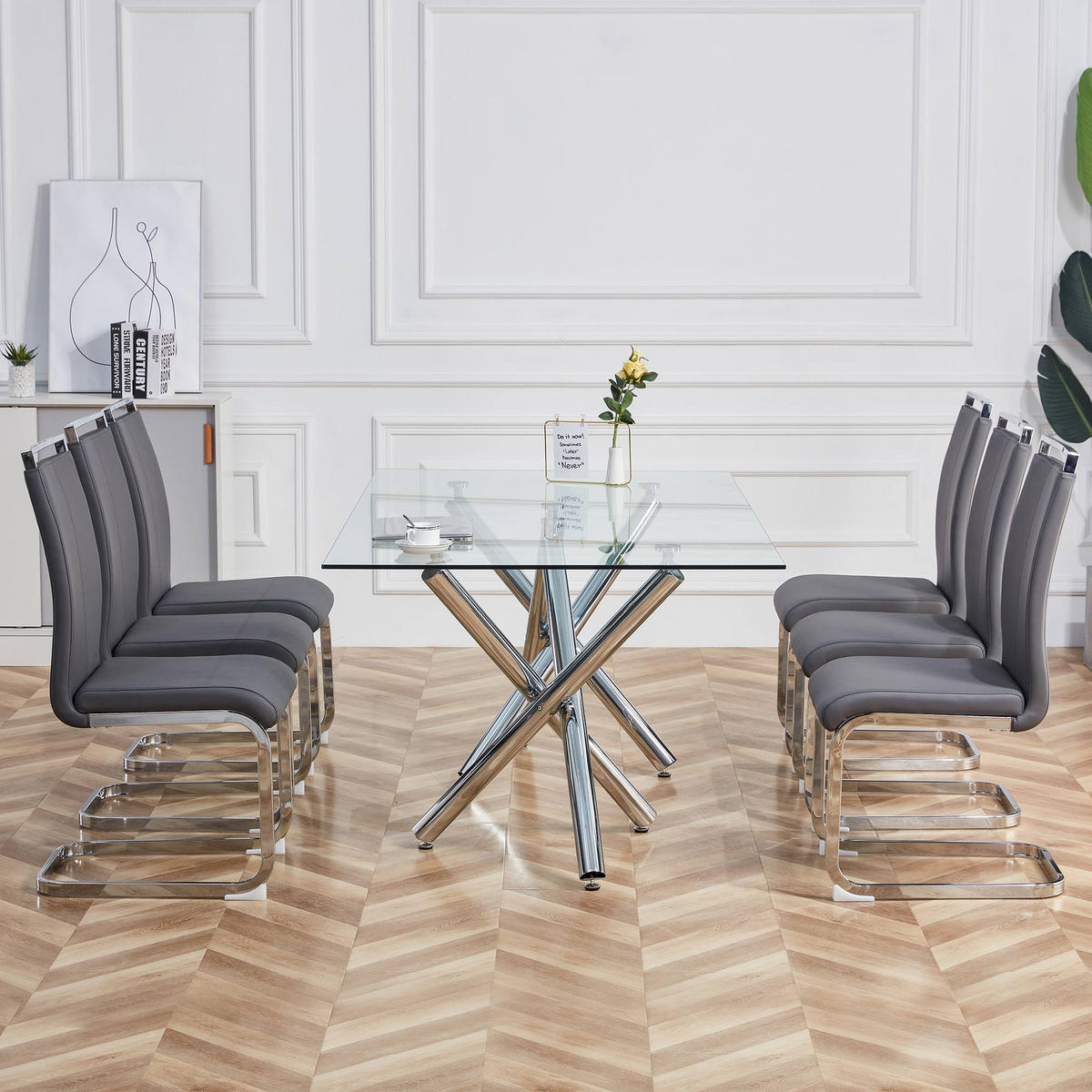 STÜHLE 4er-Set mit Kunstleder, ergonomischem Sitzkomfort, hoher Rückenlehne, verchromtem Metallgestell, grau - Grau, Kunststoff (54/100/42cm) - Luhomfu