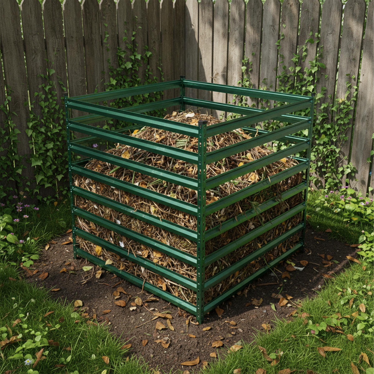 COMPOSTOR Verde oțel galvanizat 90 cm - verde, material plastic/metal (90/90/90cm) - Relaxdays