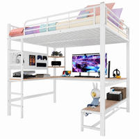 HOCHBETT 140/200 mit LED, USB-Type-C, Steckdose und Schreibtisch in Weiß - Weiß, Holz/Holzwerkstoff (140/200cm) - EVRYAE