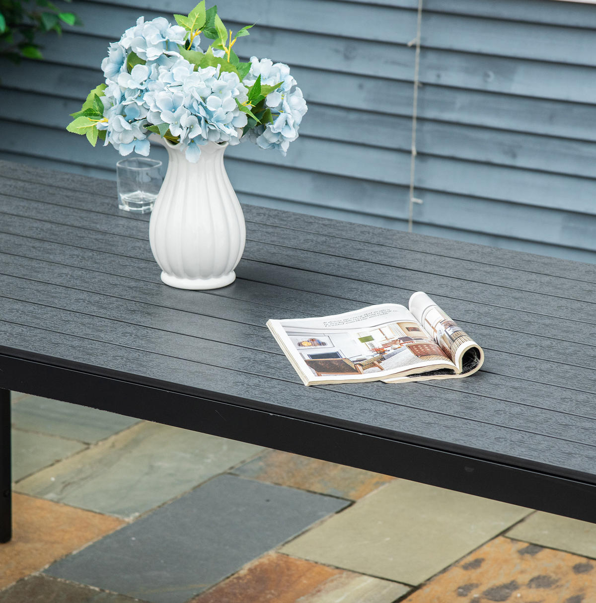 GARTENTISCH aus Aluminium 190 x 84,5 x 72 cm Schwarz wetterbeständig - Schwarz, Metall (190/84.5/72cm) - Modfu