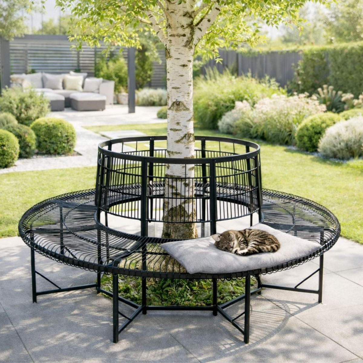 GARTENBANK Wetterfest Metall D-200cm 96723 Baumbank - Schwarz, Metall (200/100/200cm) - DanDiBo