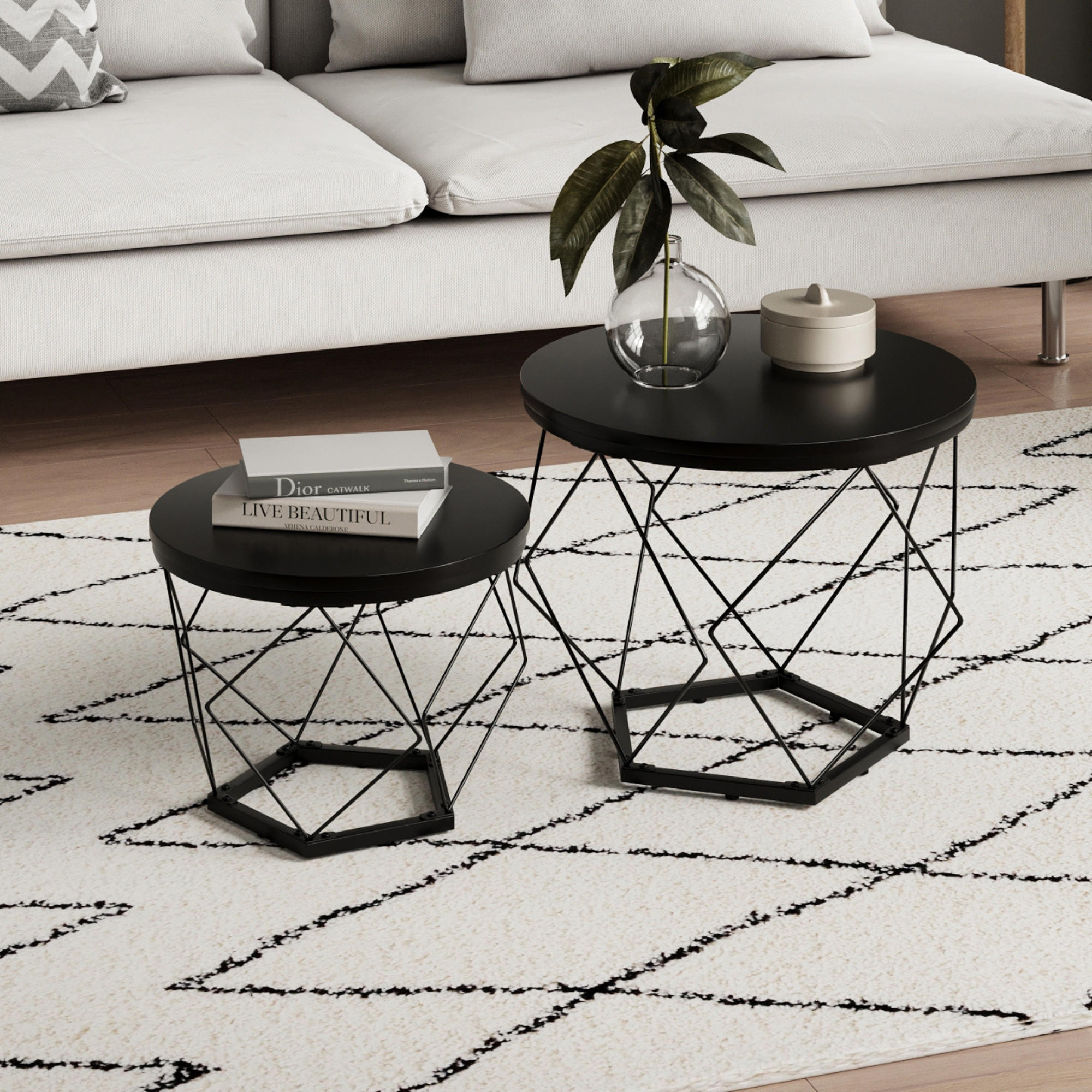 COUCHTISCH 2er Set Rund Schwarz - Schwarz, Holzwerkstoff (50/50/44cm) - Home Collective