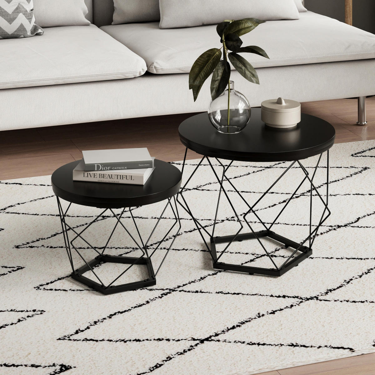 COUCHTISCH 2er Set Rund Schwarz - Schwarz, Holzwerkstoff (50/50/44cm) - Home Collective