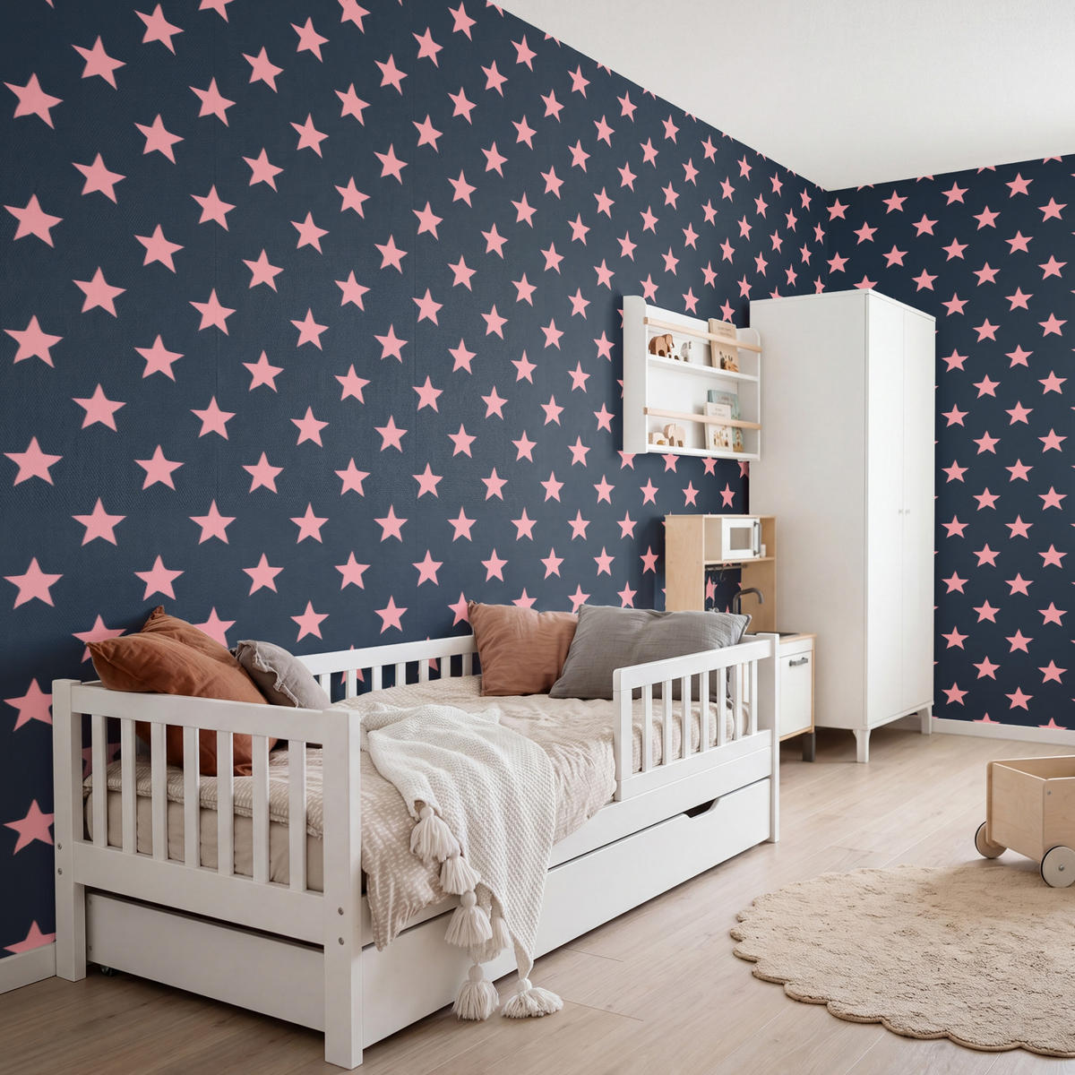 KINDERTAPETE - Muster - Sterne - Rosa - 500x280 cm - Anthrazit, Papier (500/280cm) - OnlyWow
