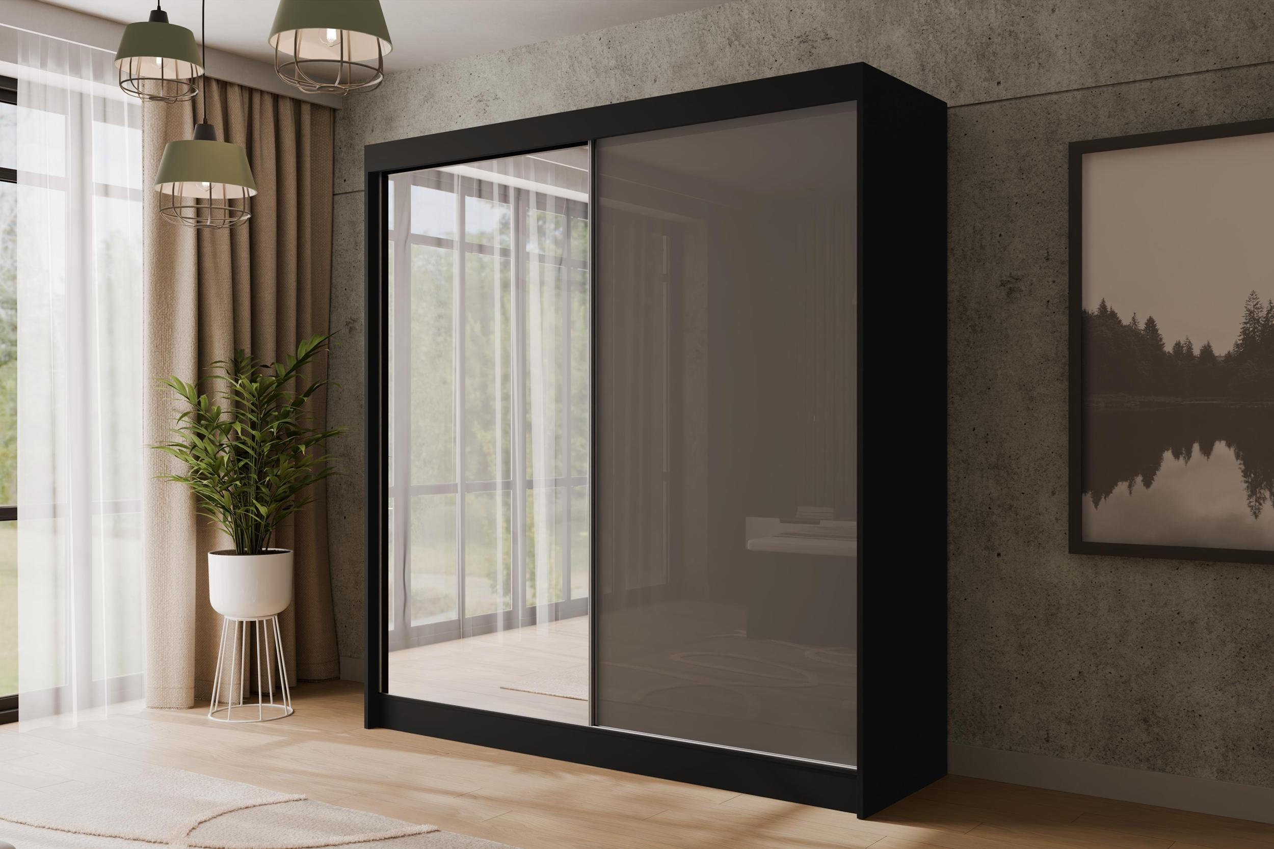 KLEIDERSCHRANK VESLI - 200 cm - Schwarz|Grau - Schwarz/Grau, Holzwerkstoff (200/215/61cm) - ALTDECOR