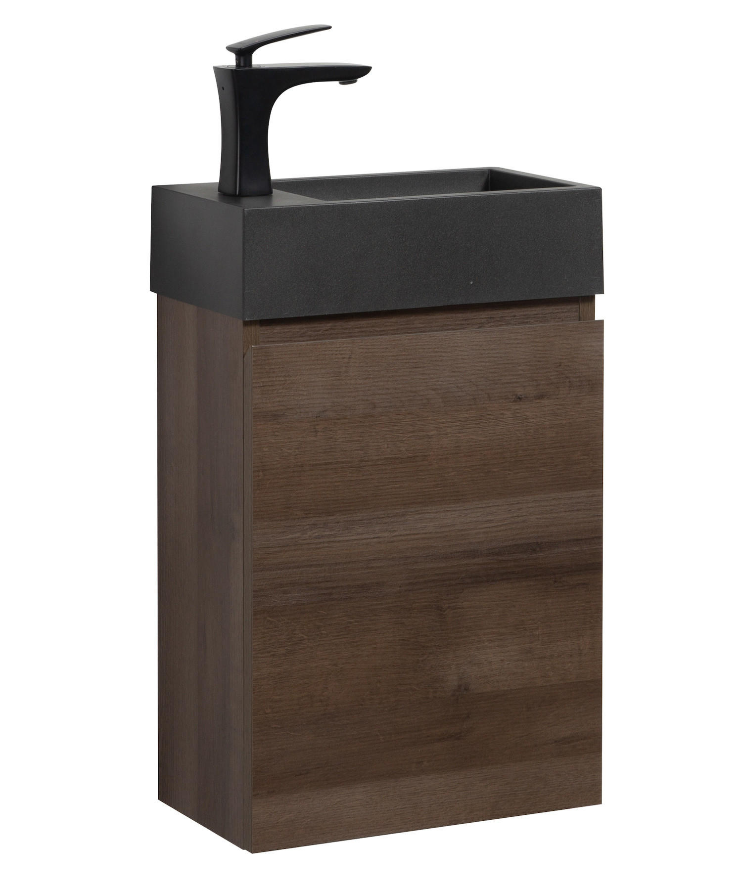 GÄSTE-WC-MÖBELSET Angela 2 Teile Braun Eiche - Schwarze Waschbecken - 40 x 22 x 64 cm - Eichefarben/Schwarz, Holz (40/52/22cm) - Badplaats