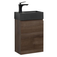 GÄSTE-WC-MÖBELSET Angela 2 Teile Braun Eiche - Schwarze Waschbecken - 40 x 22 x 64 cm - Eichefarben/Schwarz, Holz (40/52/22cm) - Badplaats