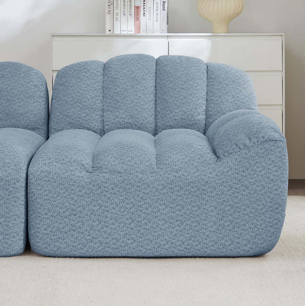 MODULARES 4-Sitzer-Sofa aus granuliertem Fleece mit ergonomischer Muschelform Blau - Blau, Textil (104/79/366cm) - Modenvie