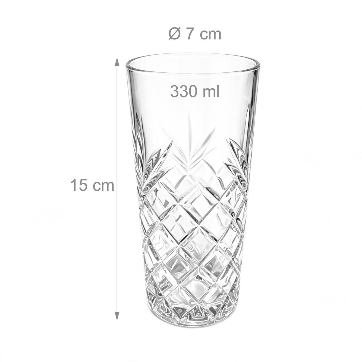 LONGDRINKGLAS Transparent 6er-Set Glas Relief 330 ml - Transparent, Glas (0.3L) - Relaxdays