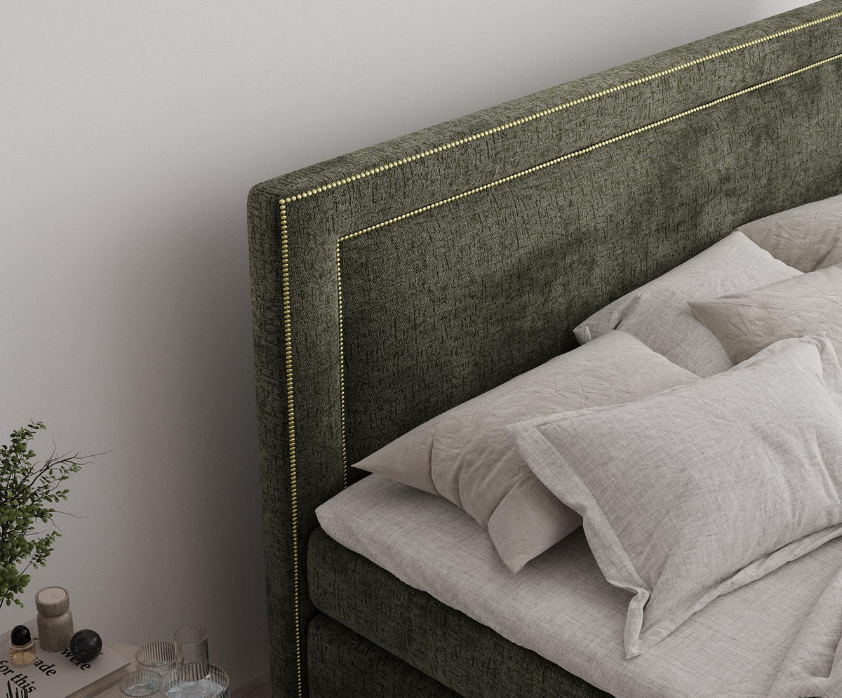 BOXSPRINGBETT Luxora Olivenfarbe 160/200 cm - Schwarz/Olivgrün, Holz/Holzwerkstoff (160/200cm) - Maison de Reve