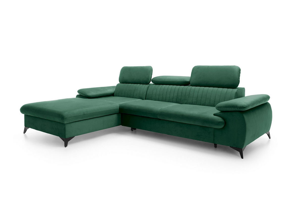 ECKSOFA FIORE Grün Velours-Stoff mit Schlaffunktion - Grün, Holz (280/193cm) - MASSENO