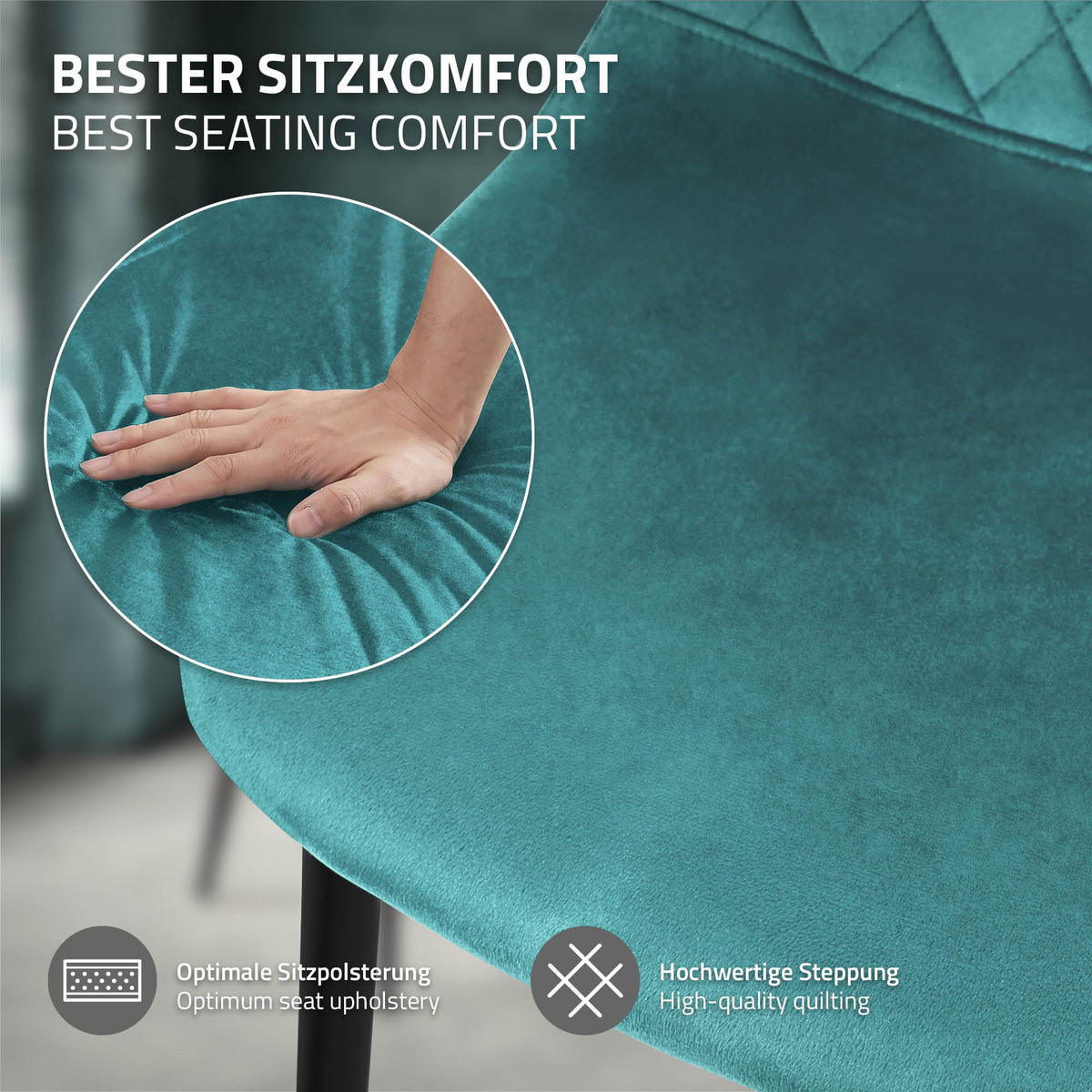 JÍDELNÍ ŽIDLE, sada 4 ks, petrolejový samet - modrá/černá, kov/textil (51/89/44cm) - ML-DESIGN