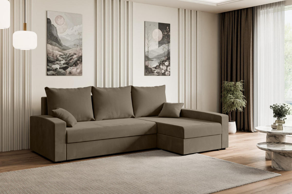 ECKSOFA mit Schlaffunktion und Bettkasten ALESIA-L 231x140x90 cm Braun Velours - Silberfarben/Braun, Holzwerkstoff/Kunststoff (231/140cm) - ALTDECOR