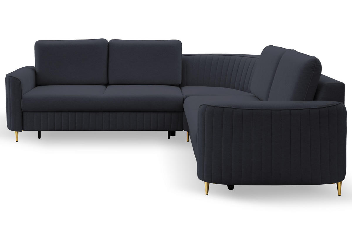 ECKSOFA LAREN, modernes Schlafsofa mit Stauraum, Plastikfüße, L-förmig, lose Rückenkissen freistehend, LINKS 251x252x85 cm Dark blue - Dunkelblau, Holz/Textil (251/252cm) - DomoHome