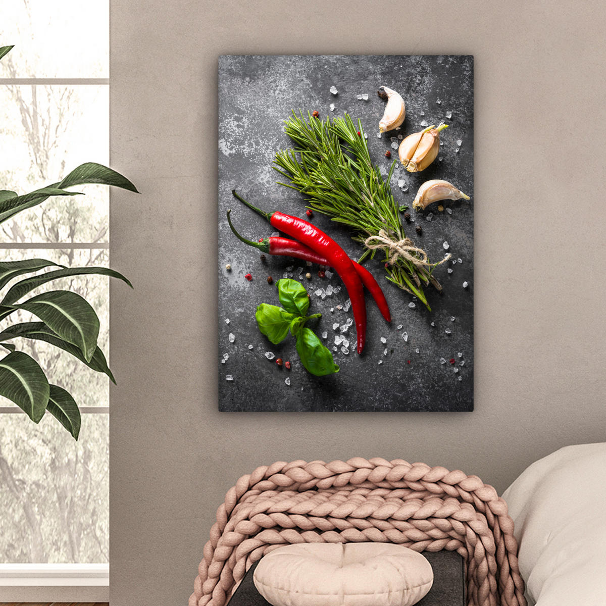 LEINWANDBILD Pfeffer - Kräuter - Gewürze - Beton 60x80 cm - Dunkelgrau, Textil (60/80cm) - MuchoWow