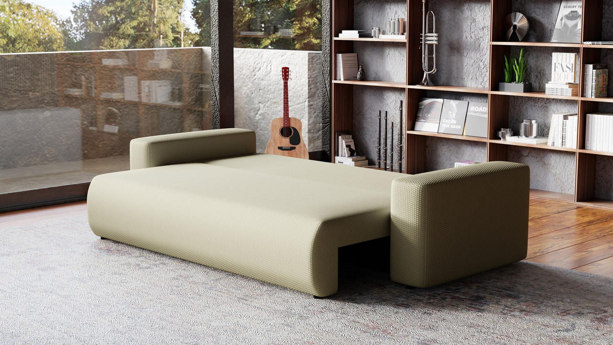 SOFA Bubi mit Bettkasten und Schlaffunktion, Cordstoff - Beige, Holzwerkstoff (242/85/95cm)
