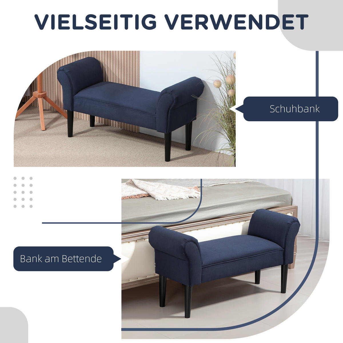 BETTBANK, Polsterbank, Sitzbank, Flurbank für Schlafzimmer, bis 130 kg Blau - Blau, Kunststoff (36/51/102cm) - HOMCOM