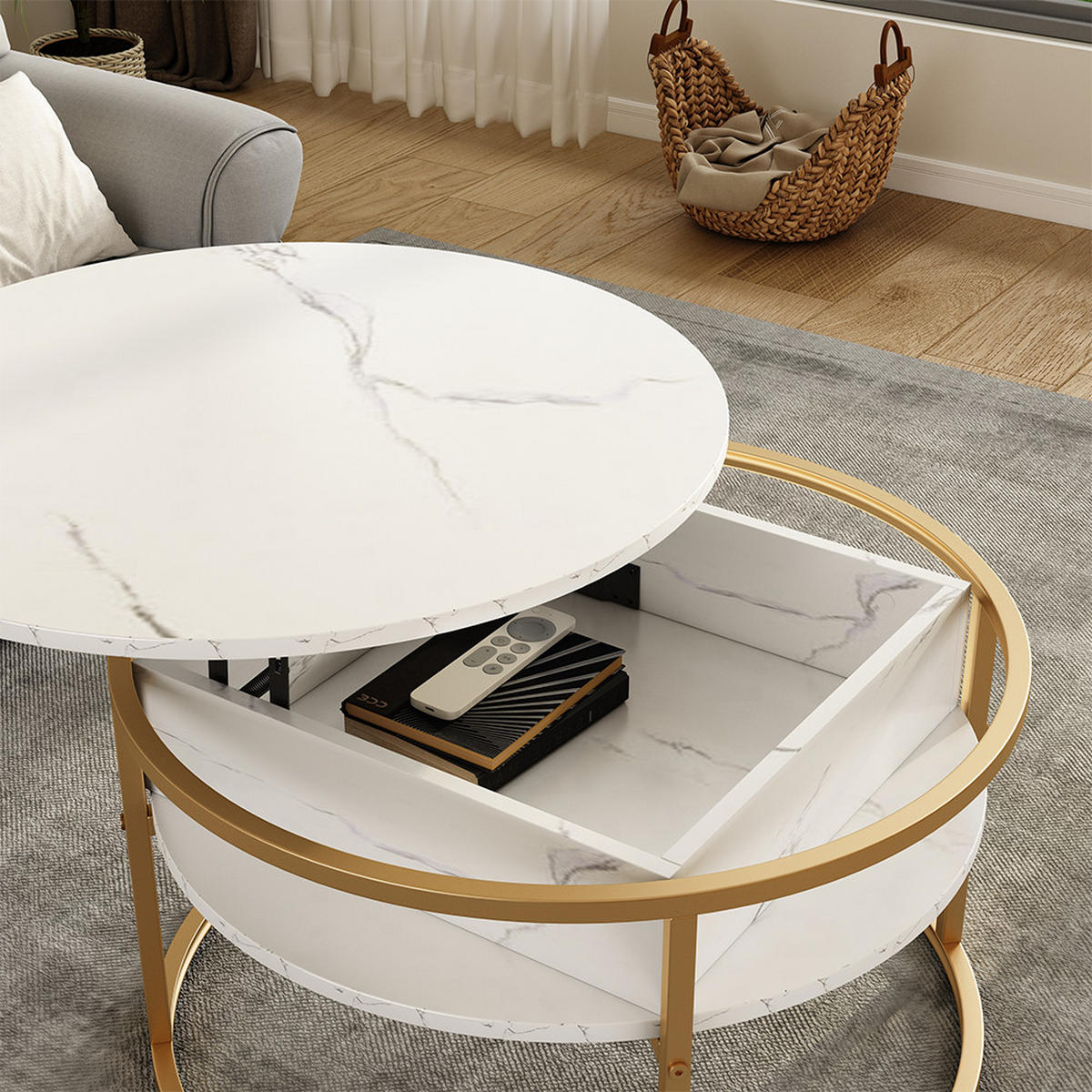 COUCHTISCH Marlo Weiß/Gold 77 x 77 cm - Goldfarben/Weiß, Holzwerkstoff (77/77/52cm) - Vicco
