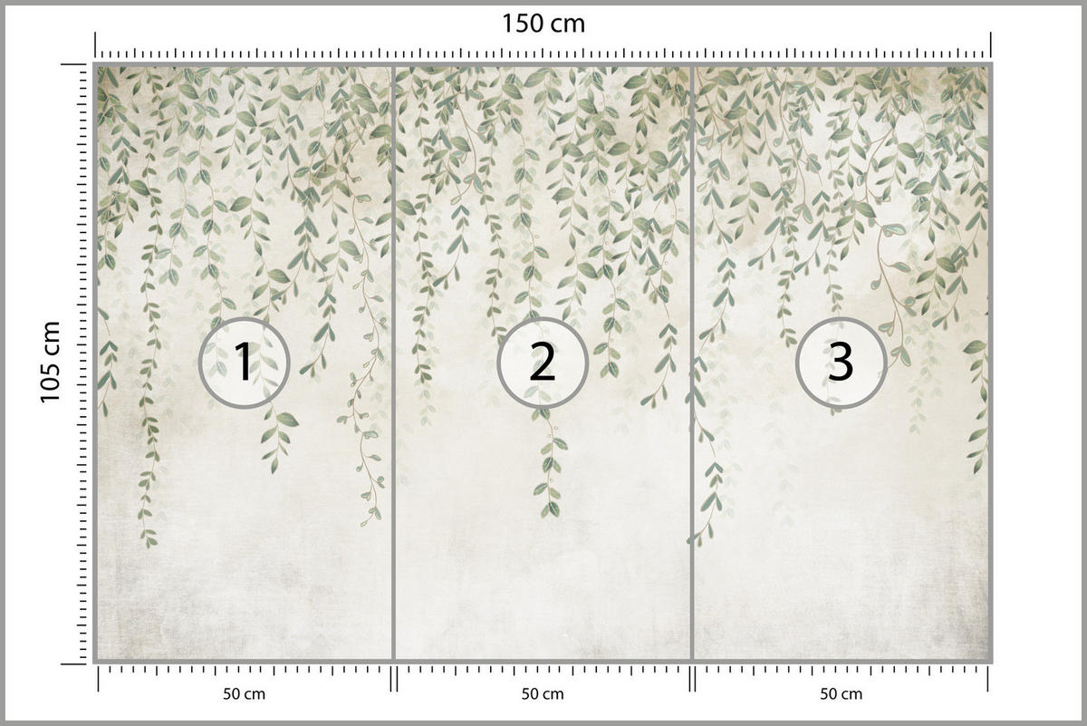 FOTOTAPETE für Wohnzimmer Blätter Pflanzen Natur 150x105 - Beige/Grün, Papier (150/105cm) - Muralo