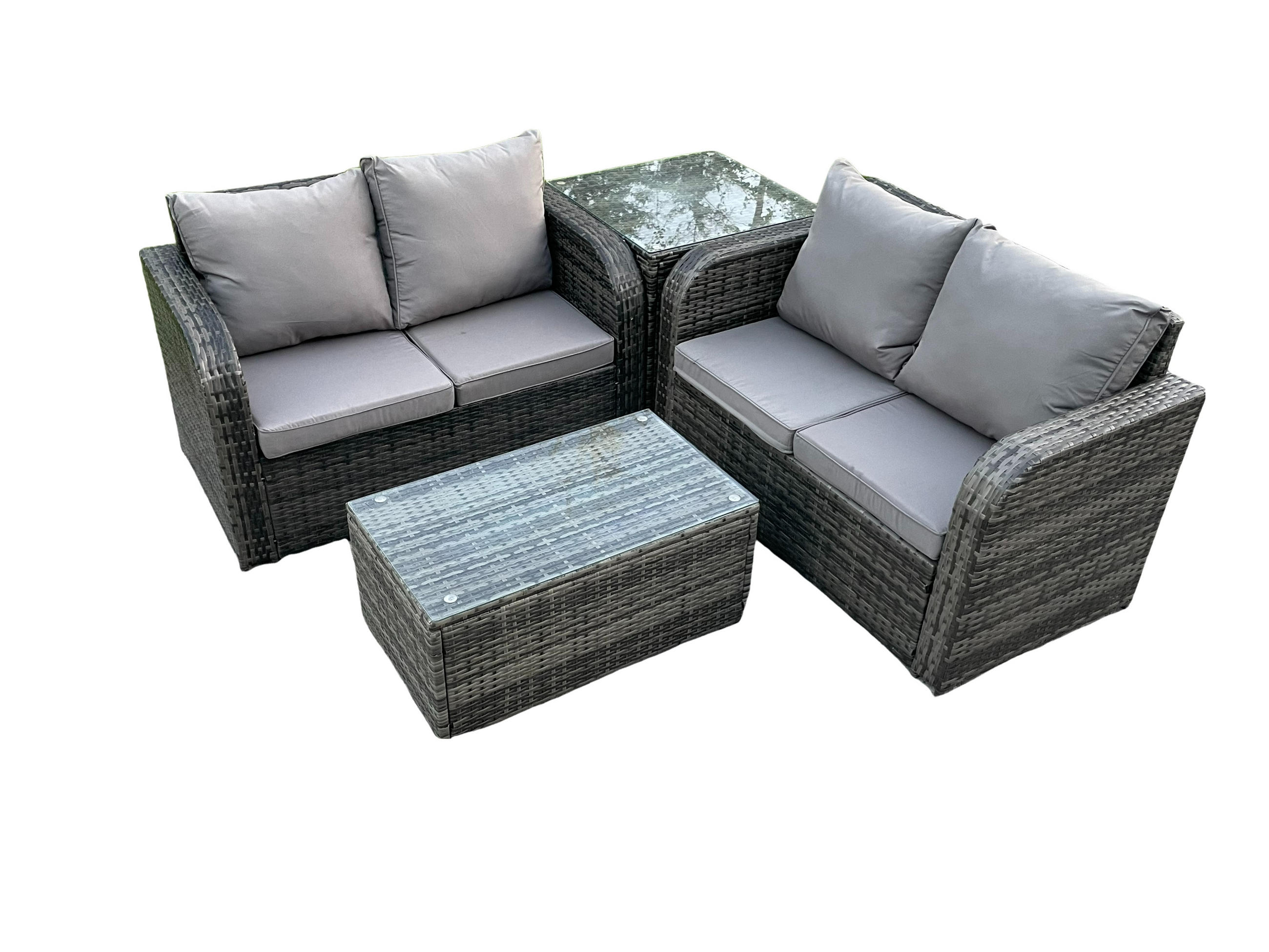 GARTENLOUNGE-SET Polyrattan Dunkelgrau 4-Sitzer - Dunkelgrau, Metall - Fimous