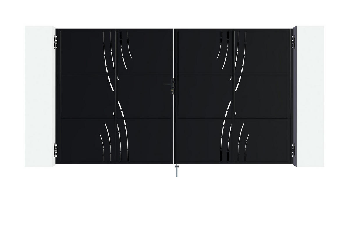 STAHLFLÜGELTOR Nali Veleta Mattschwarz 3,5m H.200cm - Schwarz, Metall (343/200cm) - Casanoov