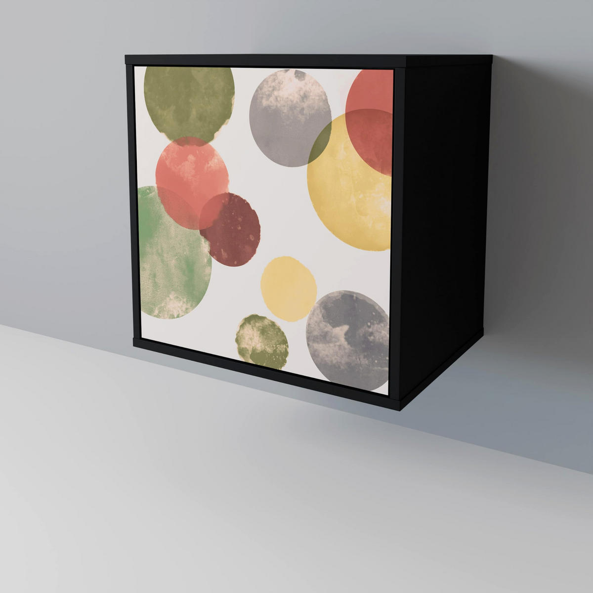 SIDEBOARD FLEETING HAPPINESS, Schwarz, 57,5x42x70,5 cm, Schwarze Metall-Sternfüße - Multicolor/Schwarz, Holzwerkstoff/Metall (57.5/70.5/42cm) - SpaceRebels