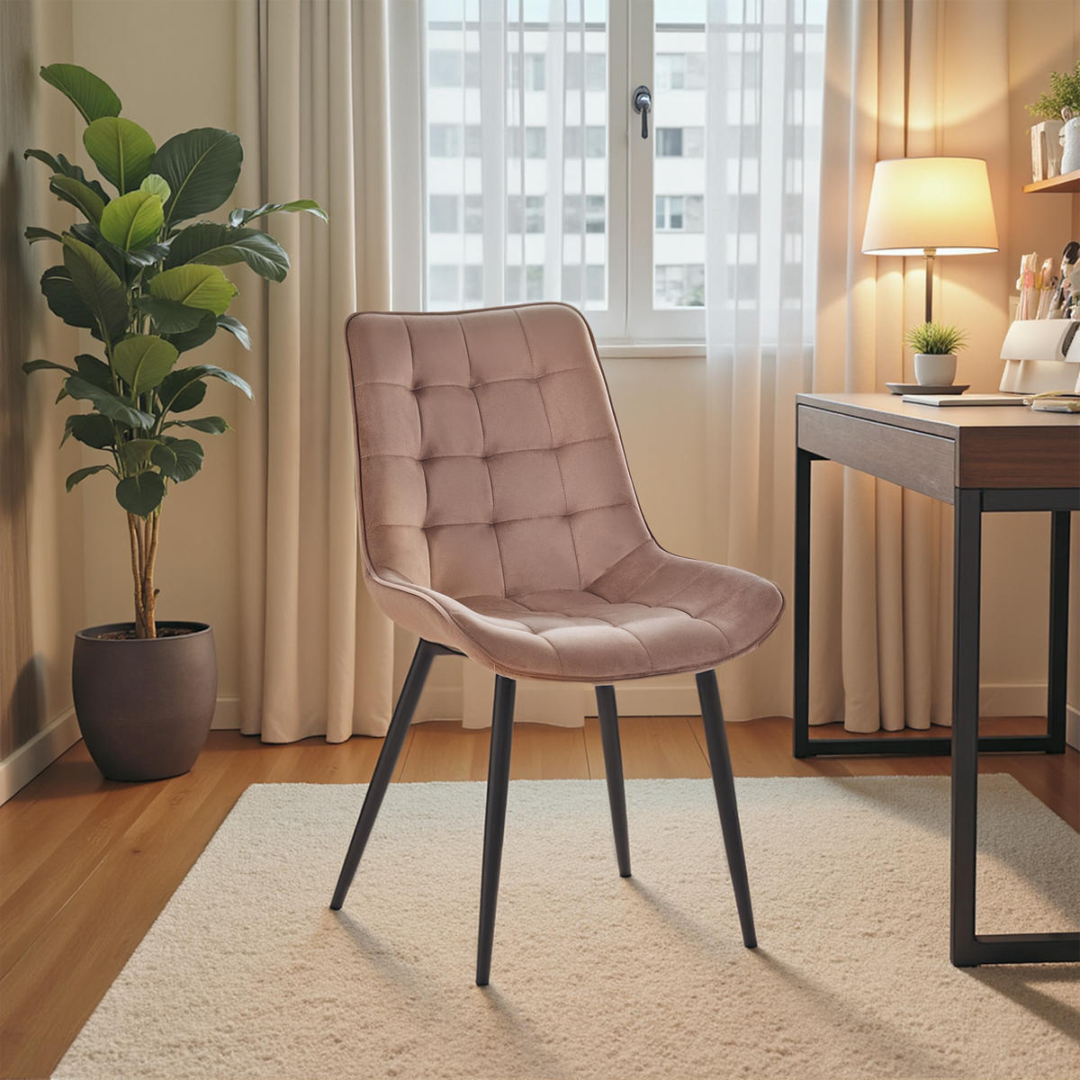 STUHL-SET 4 Stück aus Samt in Modernem Stil-YZ2 - Champagner, Textil (53/88/62.5cm) - HOMAVO