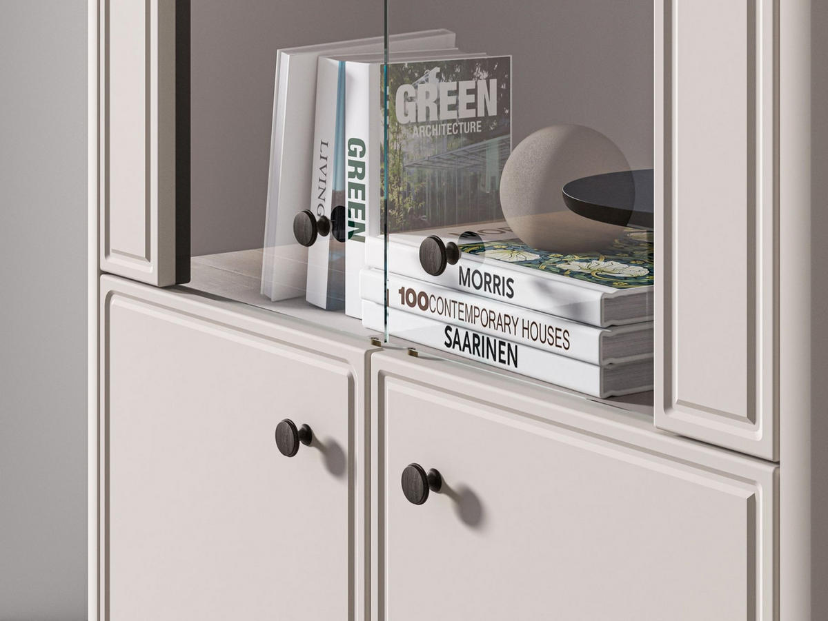VITRINE Vilavio 4-türig Kaschmirgrau/Eichenoptik 92 cm - Taupe/Dunkelbraun, Holzwerkstoff (91.6/141.5/40cm) - Selsey