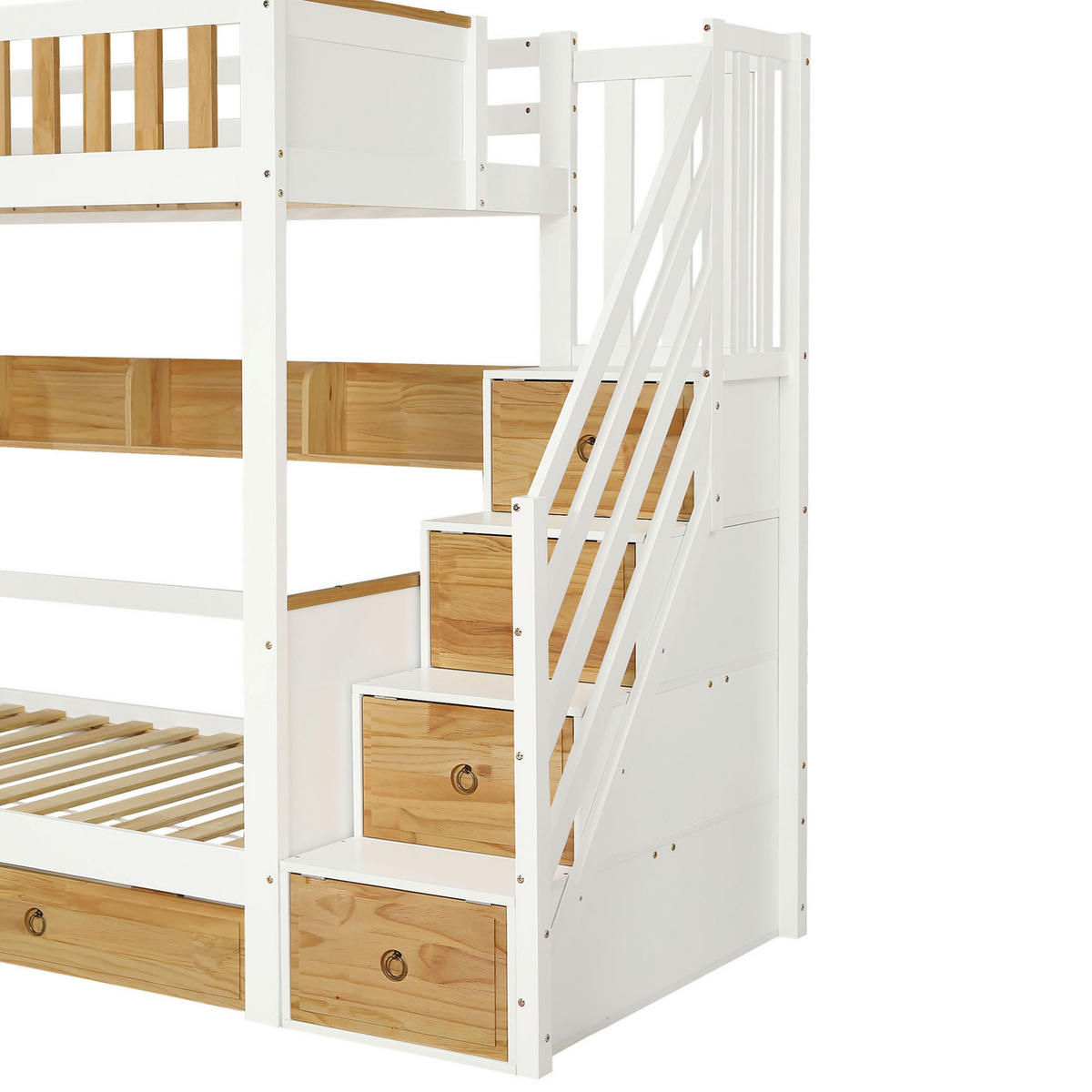 ETAGENBETT Etagenbett mit Treppe Weiß/Natur - Naturfarben, Holz (90/200cm) - ComfortXL