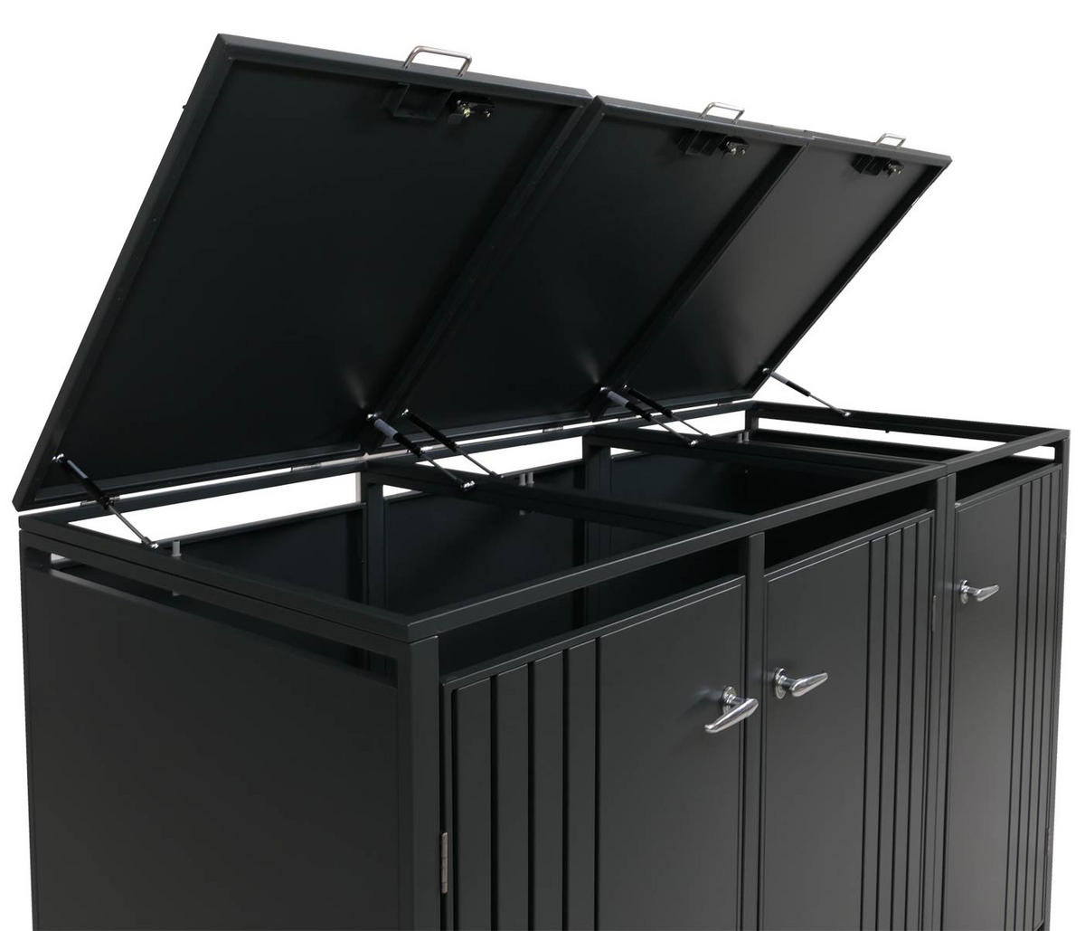 MÜLLTONNENBOX 3er mit Deckel HxBxT 122x200x84cm Anthrazit - Anthrazit, Metall (200/122/84cm) - PROREGAL