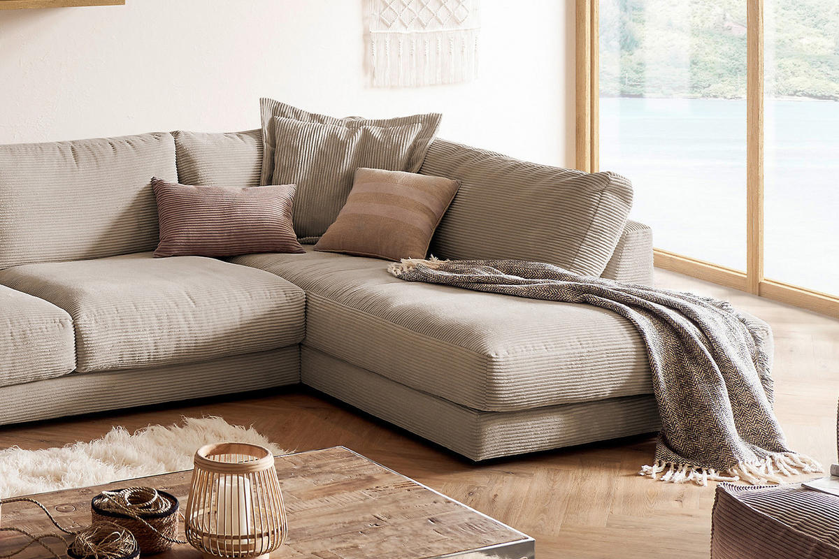 WOHNLANDSCHAFT MADELINE Taupe Cord - Taupe/Schwarz, Kunststoff/Textil (425/86/224cm) - KAWOLA