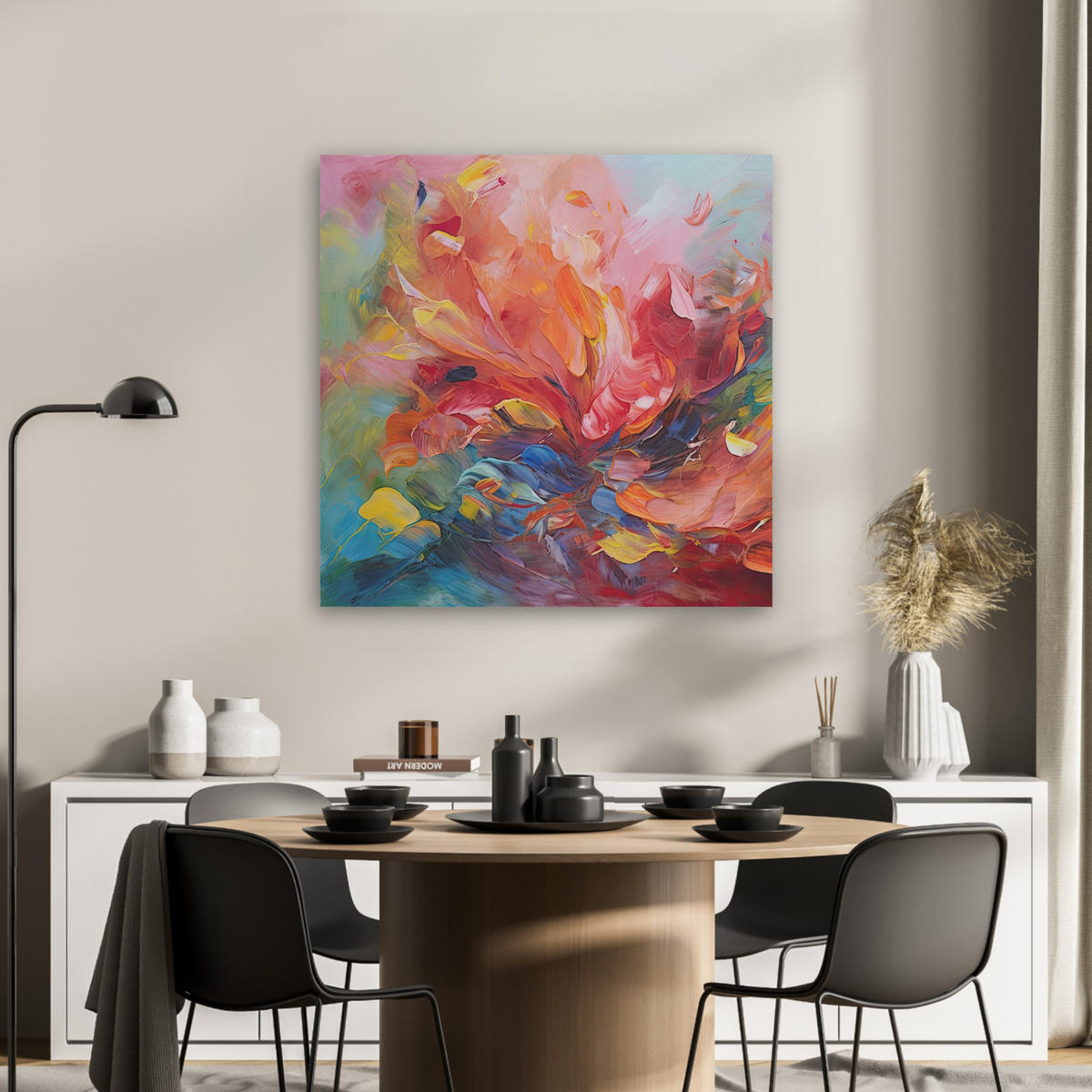 AKUSTIKBILD Ölgemälde - Kunst - Abstrakt - Farbenfroh Akustikpaneele 80x80 cm - Altrosa, Kunststoff (80/80/0.9cm) - MuchoWow