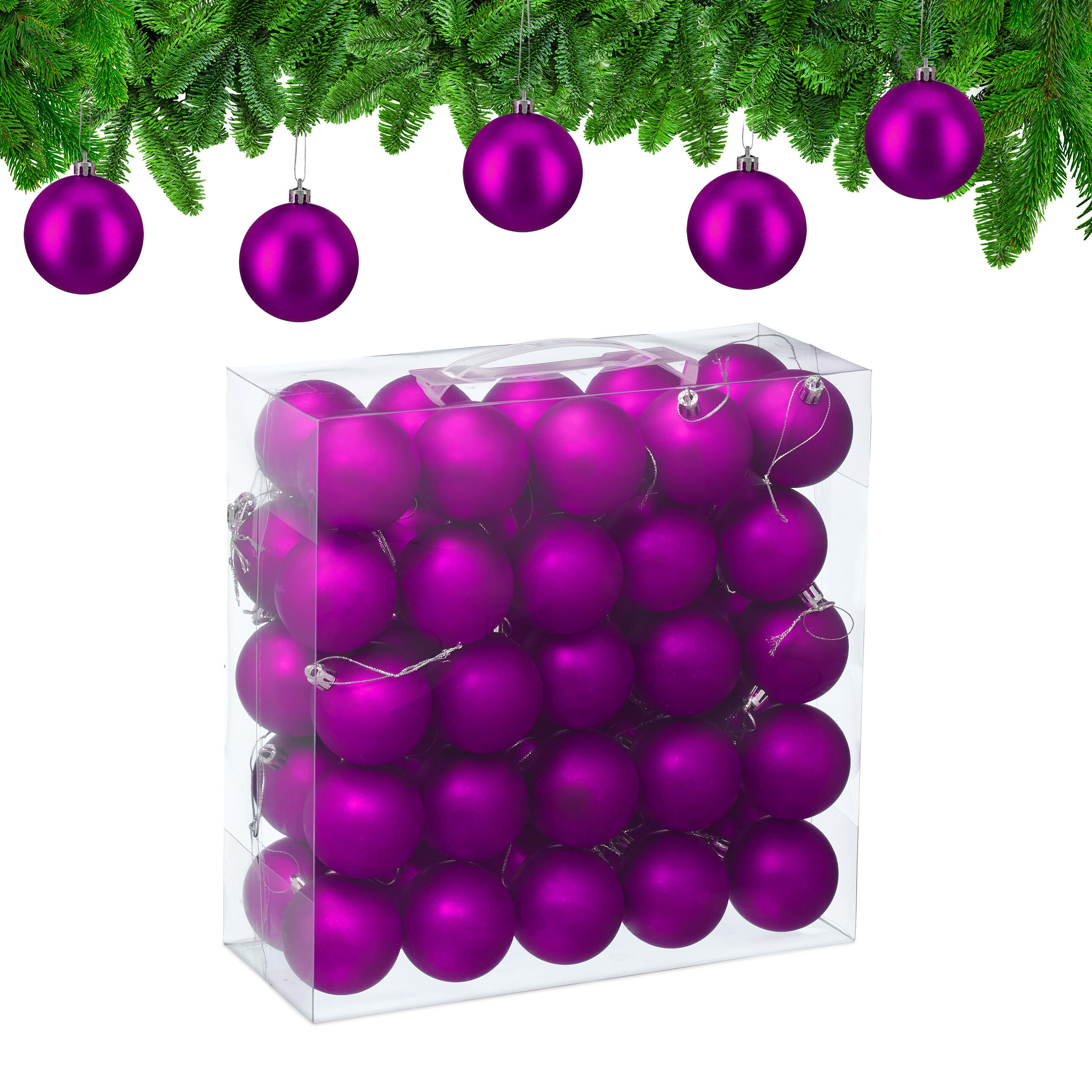 50XWEIHNACHTSKUGELN - Pink, Kunststoff (6/7/6cm) - Relaxdays