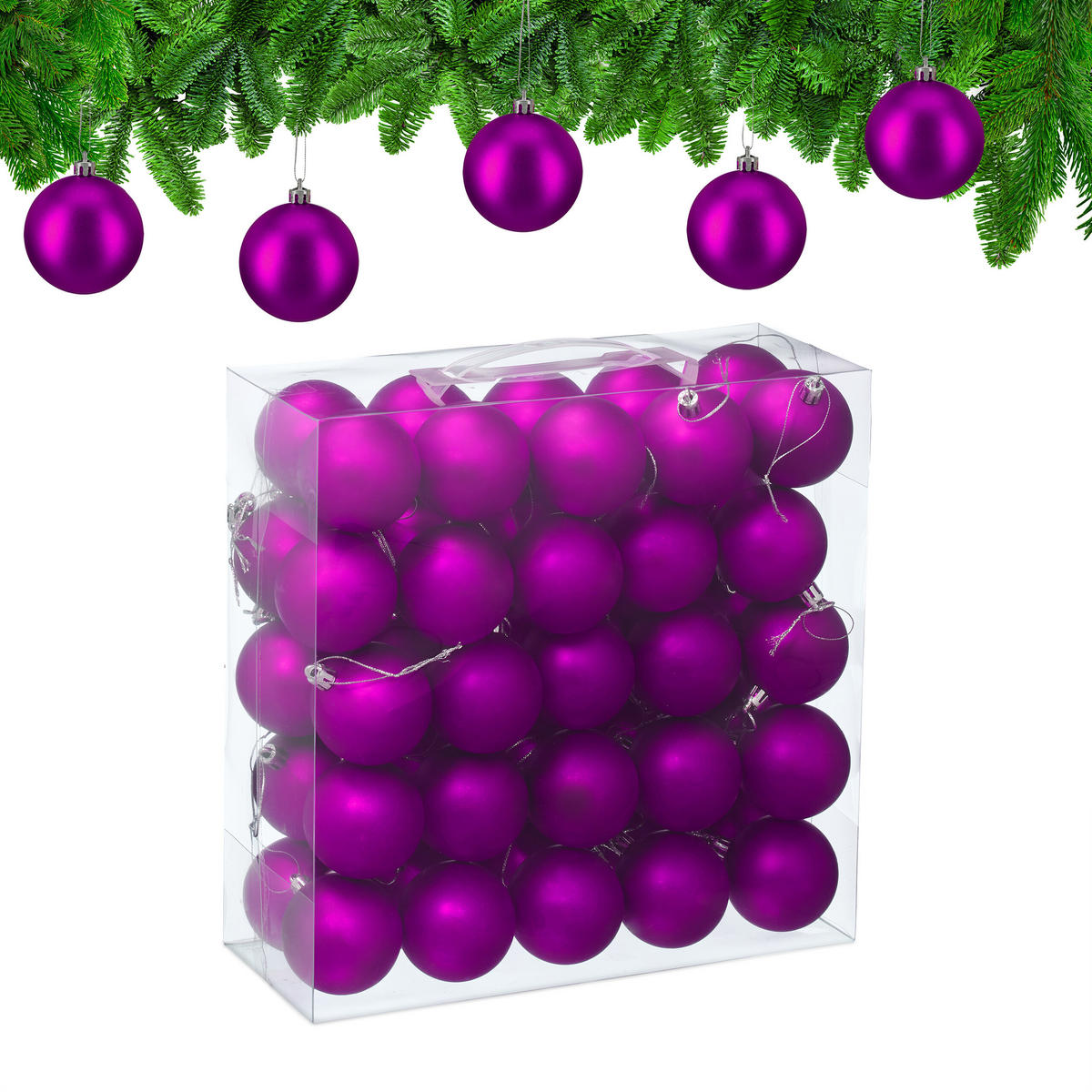 50XWEIHNACHTSKUGELN - Pink, Kunststoff (6/7/6cm) - Relaxdays