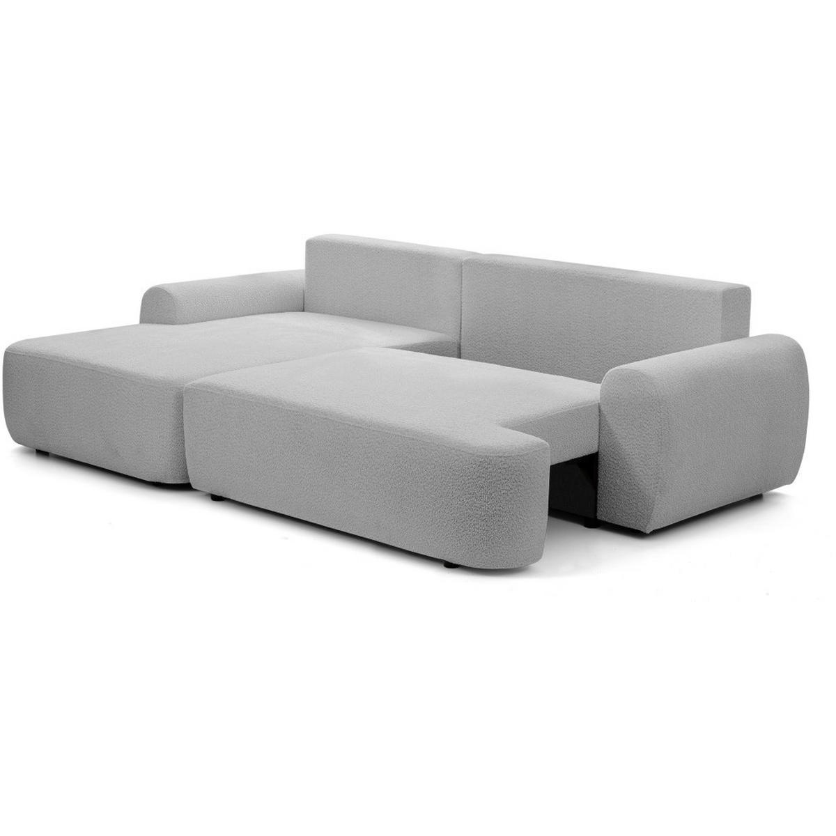 ECKSCHLAFSOFA Oliver im Bouclé-Gewebe, Hellgrau, links - Hellgrau/Schwarz, Textil (266/160cm) - Beautysofa