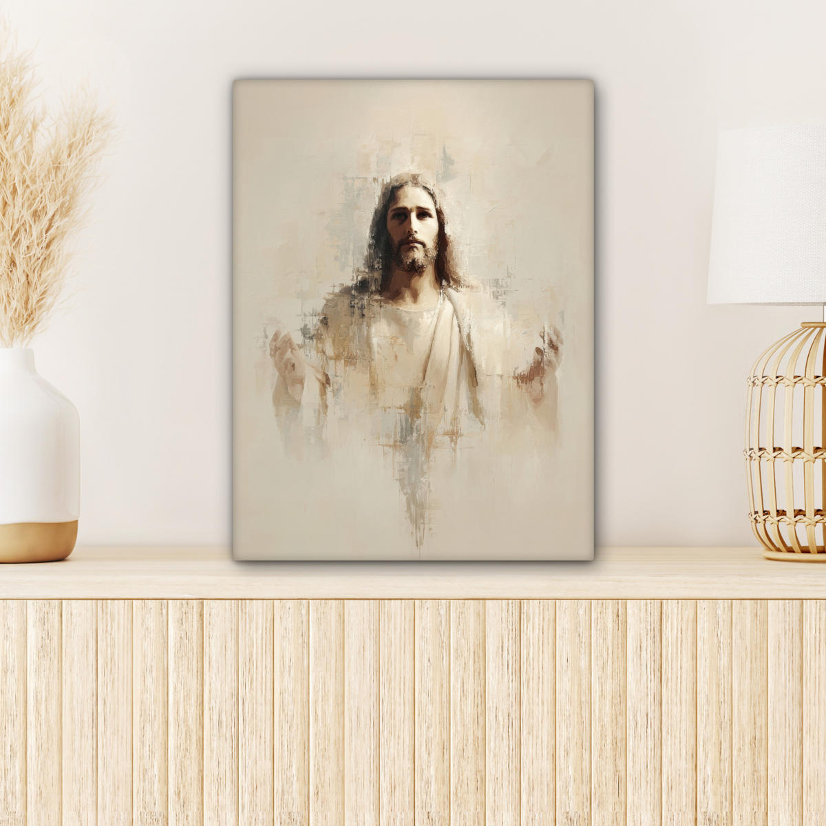 LEINWANDBILD Porträt - Abstrakt - Jesus - Beige Room Decor 30x40 cm - Beige, Textil (30/40cm) - MuchoWow