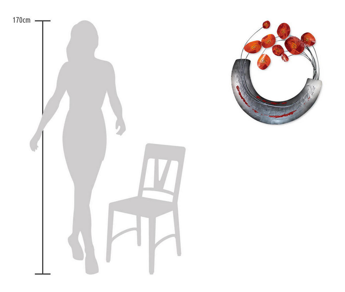 WANDDEKO Rot 70/62 cm - Rot/Grau, Metall (1.5/62/5cm) - KUNSTLOFT