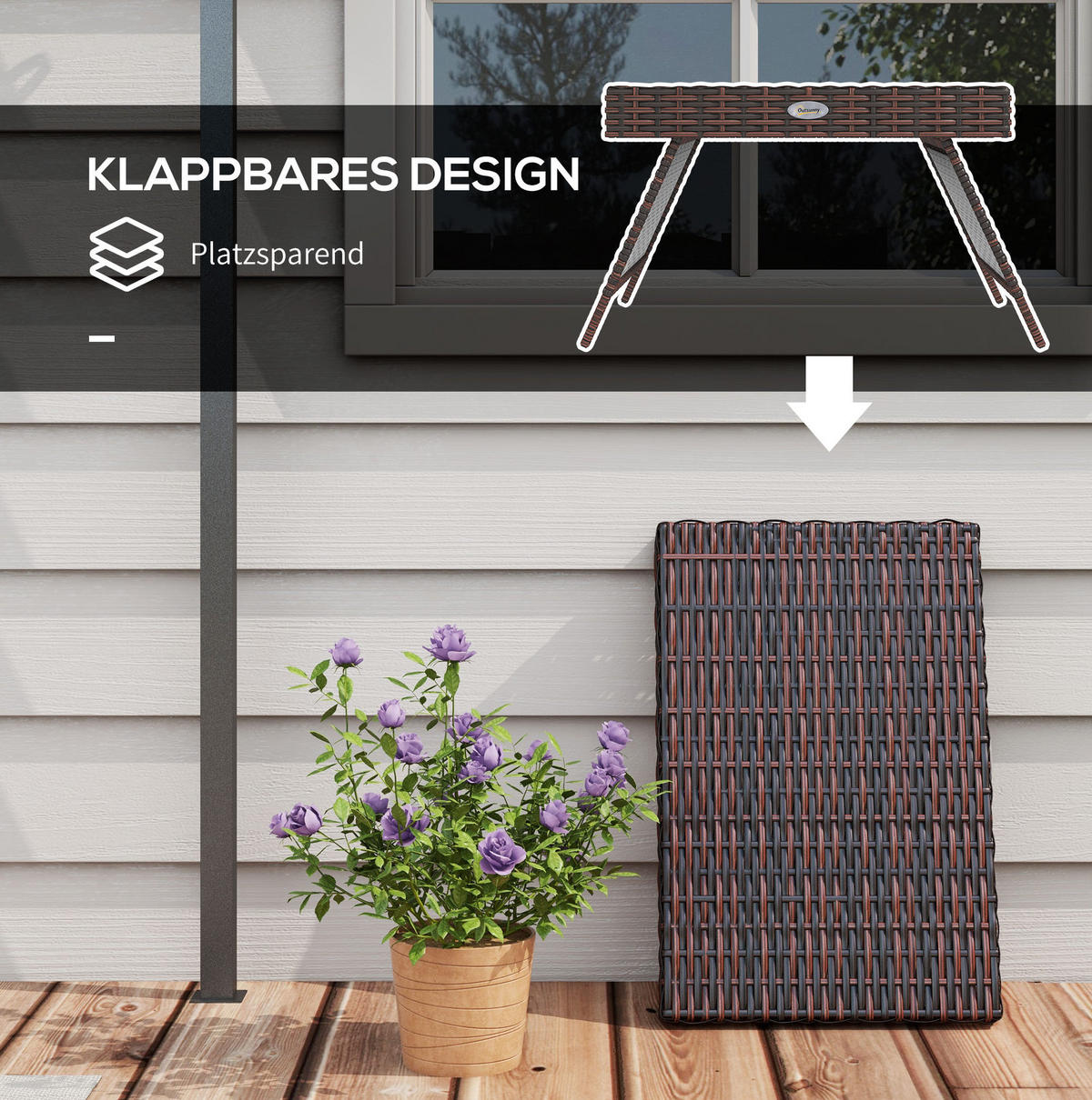 BEISTELLTISCH 60/41/41 cm braun aus Rattan klappbar - Braun, Kunststoff (60/41/41cm) - OKWISH
