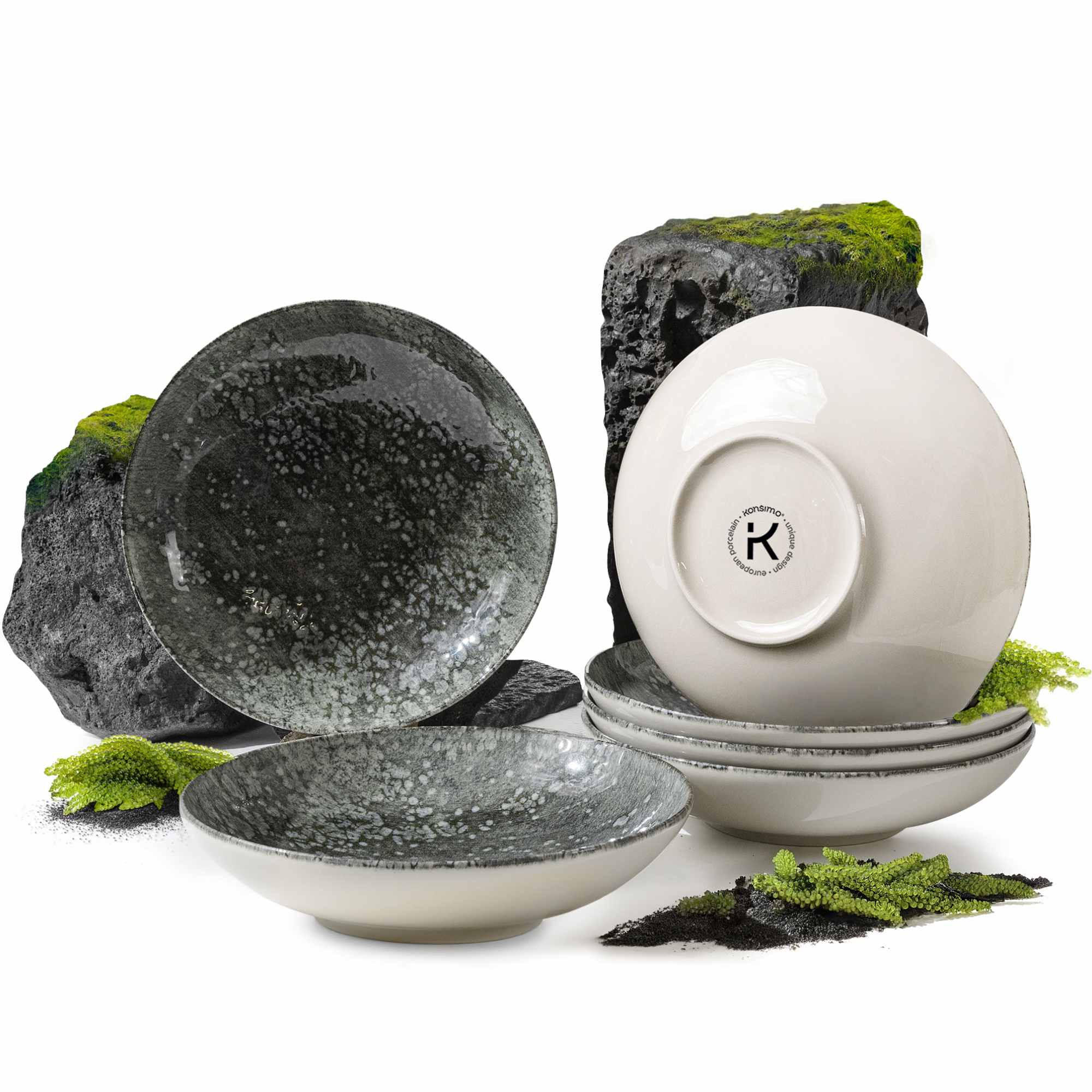 TELLER-SET MERCURO 6-tlg Suppenteller Hartporzellan - Dunkelgrau, Keramik (22/4/22cm) - KONSIMO®