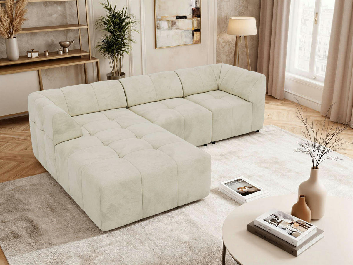 ECKSOFA VORITA L 3M - Beige Velvet - Links Seite - Beige/Schwarz, Kunststoff/Textil (267/176cm) - MKS